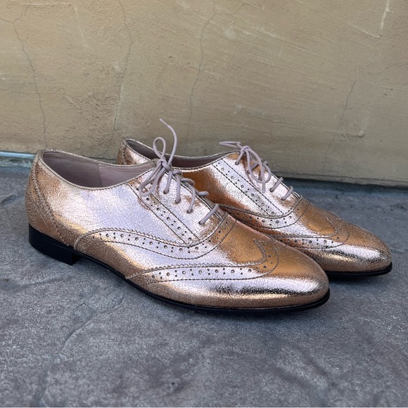J. Crew Metallic Brogue Flats - Picture 1 of 14